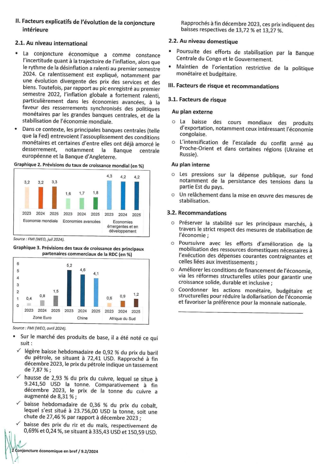 Note de conjoncture économique 