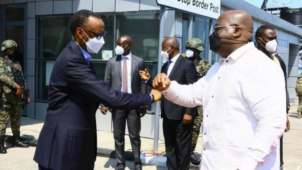 Paul Kagame et Félix Tshisekedi à la grande barrière de Goma