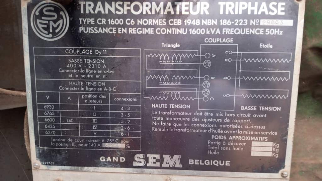 L'étiquette d'un transformateur déclassé par la CILU et déposé dans les installations de la SNL/LUKALA