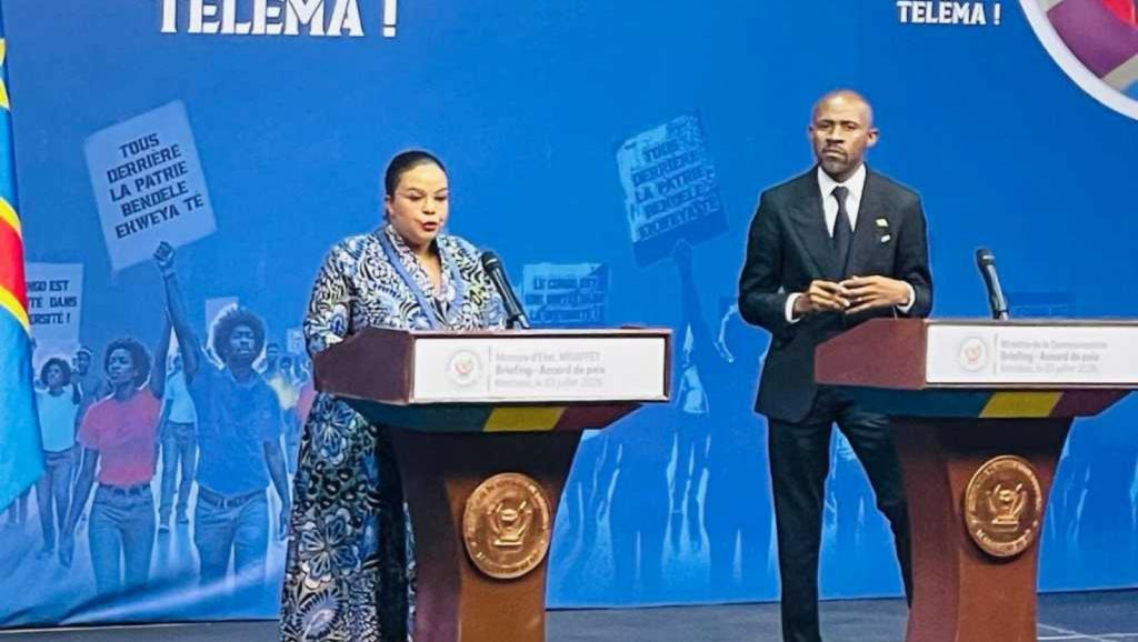 Thérèse Kayikwamba Wagner, cheffe de la diplomatie congolaise, et Patrick Muyaya, porte-parole du gouvernement congolais