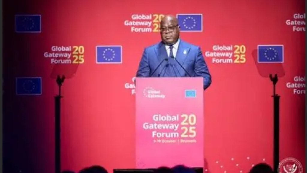 Félix Tshisekedi lors de son intervention à la session de Global Gateway à Bruxelles 