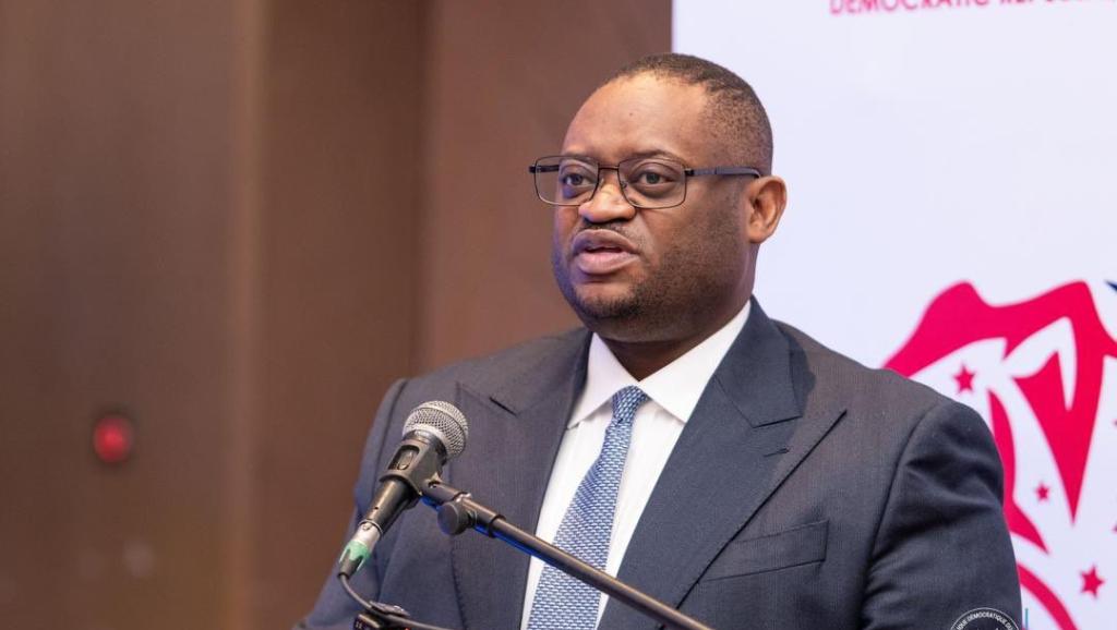 Doudou Fwamba, ministre de Finances, lors d'une rencontre de haut niveau organisée par la Chambre de commerce américaine, la Présidence de la République et l’Ambassade des États-Unis à Kinshasa 