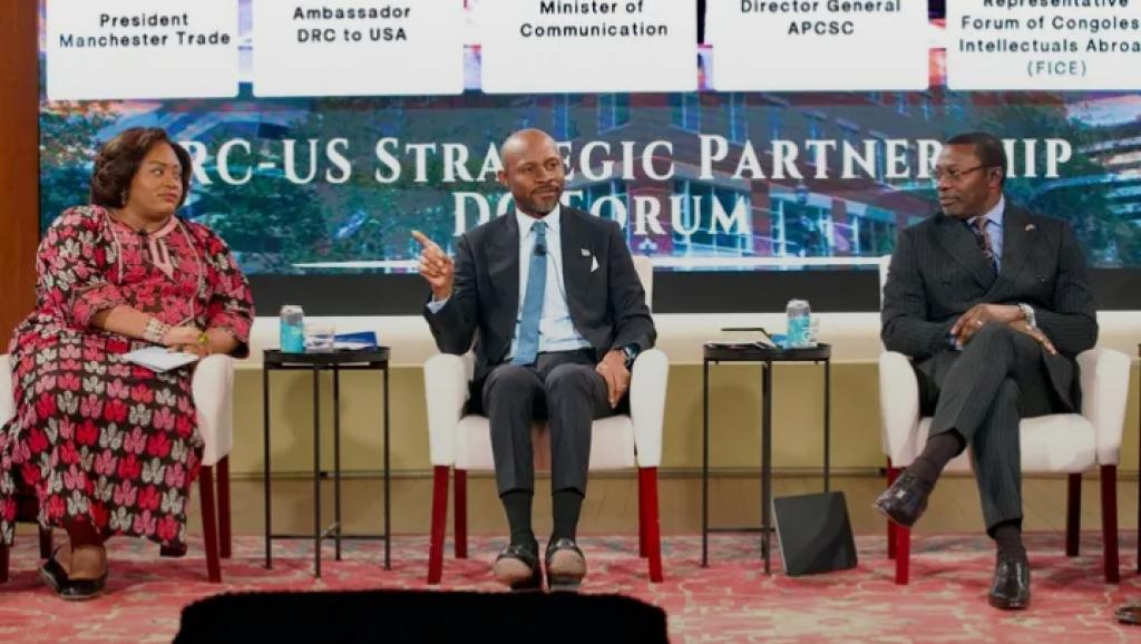 Patrick Muyaya, ministre de Communication et média lors du forum du partenariat stratégique 