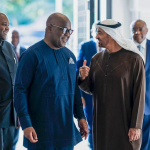 Le Président de la RDC Félix-Antoine Tshisekedi et  Mohamed Bin Zayed d'Emirats Arabes Unis lors de la signature de l'accord de partenariat Économique Global à Abu Dhabi le 2 février 2026