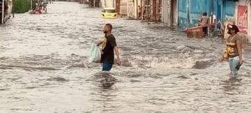 Vue d'un quartier de Kinshasa après une pluie diluvienne 