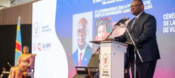 Doudou Fwamba, lors du lancement de la campagne de mobilisation pour l'entrée en vigueur de l'IS et IRPP à Kinshasa