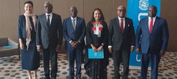 Lors du lancement du projet "Fonds de consolidation pour la paix III à l'hôtel Hilton à KInshasa 