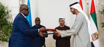 Lors de la siganture de l'Accord de Partenariat Économique Global axé sur le développement du secteur minier lundi 2 février 2026 à Abu Dhabi, aux Emirats arabes unis 