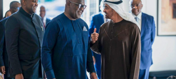Le Président de la RDC Félix-Antoine Tshisekedi et  Mohamed Bin Zayed d'Emirats Arabes Unis lors de la signature de l'accord de partenariat Économique Global à Abu Dhabi le 2 février 2026