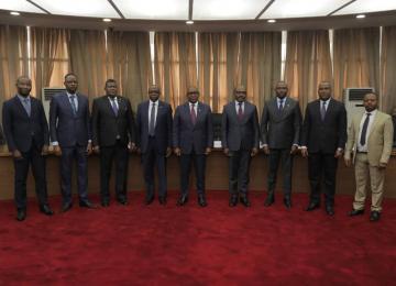 Le PM Sama Lukonde et les membres de la CENI, de l'ONIP et l'INS