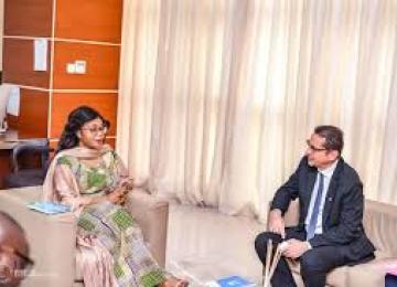 La ministre des Affaires foncières, Acacia Bandubola et Bruno Lemarquis, Représentant spécial adjoint du SG de l’ONU en RDC