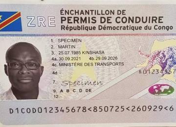 Spécimen du permis de conduire congolais. Droits tiers