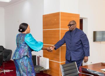 Le nouveau ministre de Mines, Louis Watum, et la Gouverneure de Lualaba, Fifi Masuka, lors leur rencontre vendredi 5 septembre 2025 à Kinshasa