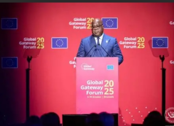 Félix Tshisekedi lors de son intervention à la session de Global Gateway à Bruxelles 