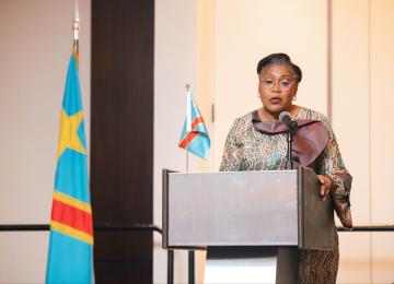 Judith Suminwa, première ministre, lors du lancement du Forum RDC-USA à Washington 