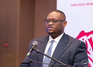 Doudou Fwamba, ministre de Finances, lors d'une rencontre de haut niveau organisée par la Chambre de commerce américaine, la Présidence de la République et l’Ambassade des États-Unis à Kinshasa 