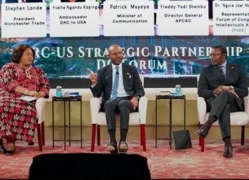 Patrick Muyaya, ministre de Communication et média lors du forum du partenariat stratégique 