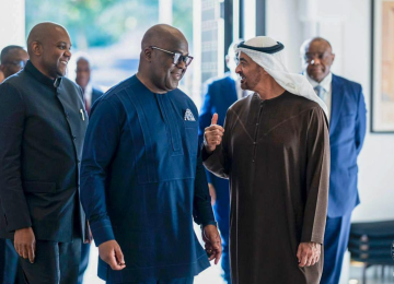Le Président de la RDC Félix-Antoine Tshisekedi et  Mohamed Bin Zayed d'Emirats Arabes Unis lors de la signature de l'accord de partenariat Économique Global à Abu Dhabi le 2 février 2026
