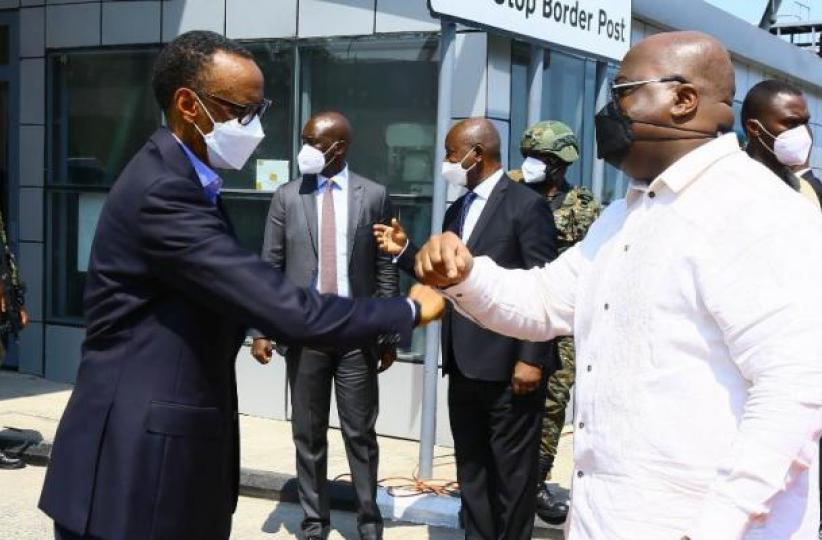 Paul Kagame et Félix Tshisekedi à la grande barrière de Goma