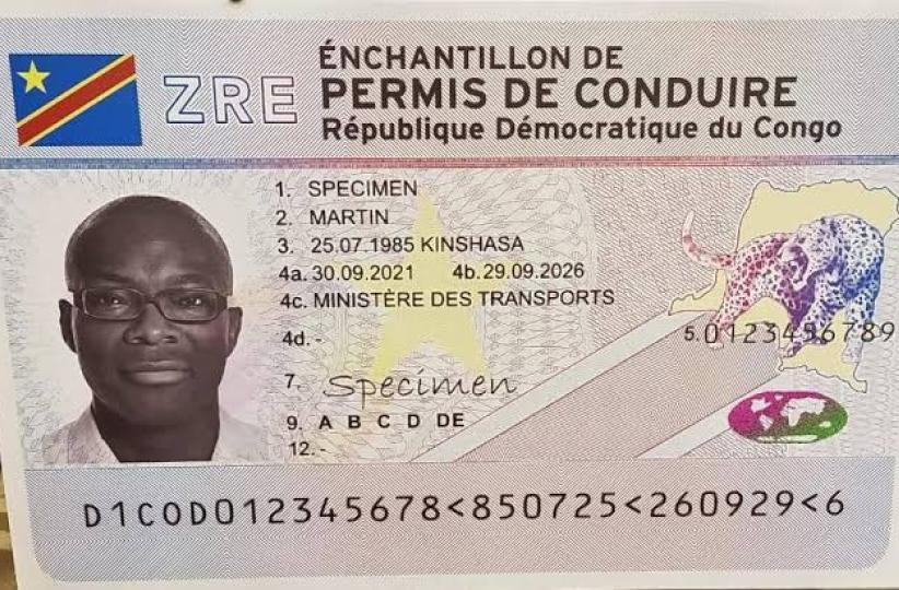 Spécimen du permis de conduire congolais. Droits tiers