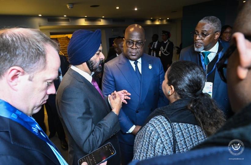 Lors de l' échange de Félix Tshisekedi avec le président du Groupe de la Banque mondiale, Ajaypal Singh Banga.