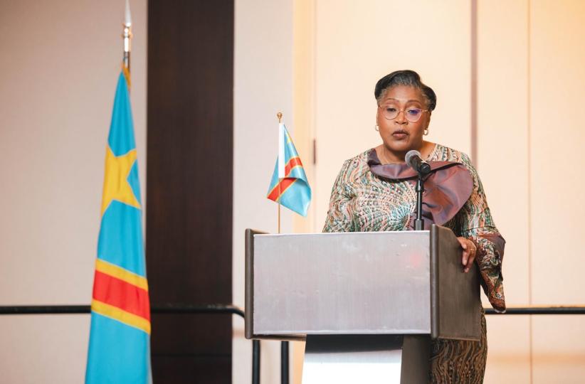 Judith Suminwa, première ministre, lors du lancement du Forum RDC-USA à Washington 