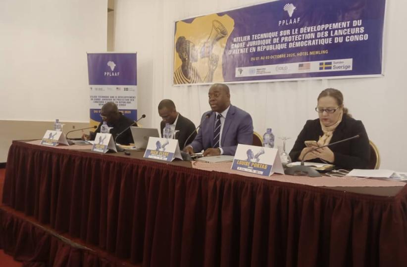 Lors de l'atelier de réflexion aux contours d’une loi nationale sur la protection des lanceurs d’alerte en RDC à Kinshasa 
