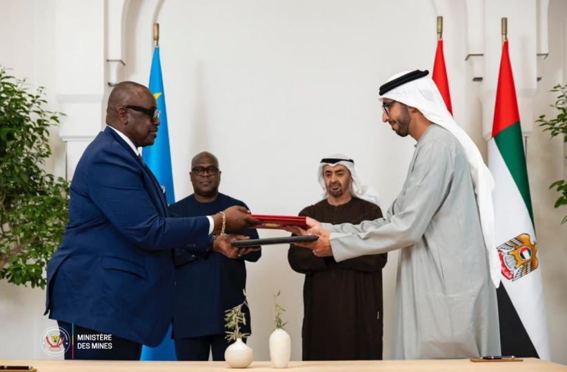 Lors de la siganture de l'Accord de Partenariat Économique Global axé sur le développement du secteur minier lundi 2 février 2026 à Abu Dhabi, aux Emirats arabes unis 