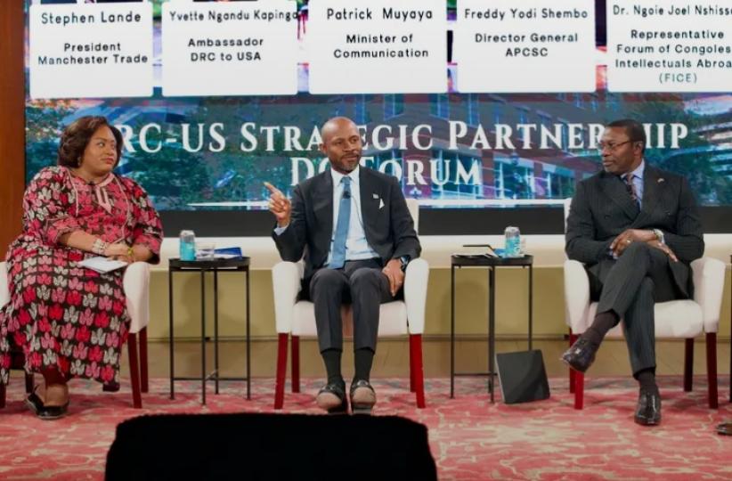 Patrick Muyaya, ministre de Communication et média lors du forum du partenariat stratégique 