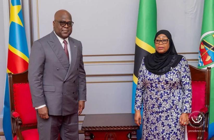 Le président Félix Tshisekedi reçu par son homologue tanzanienne Samia Suluhu Hassan.